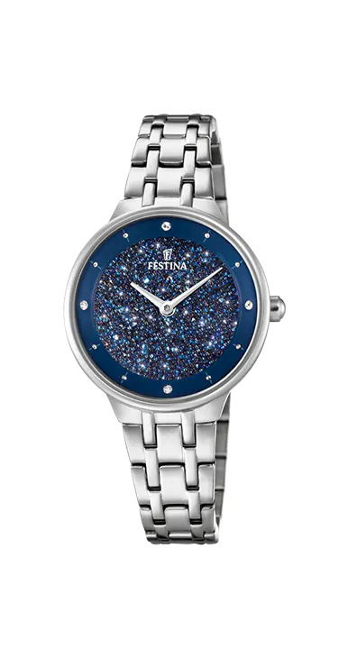 Festina Damenuhr: Blaues Kristall-Zifferblatt
