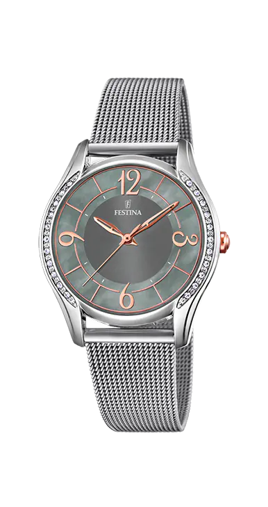 Festina Damenuhr: Graues Zifferblatt, Mesh-Armband