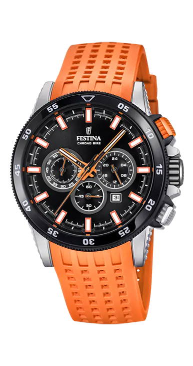 Festina Chronograph: Orangefarbenes Kautschukband